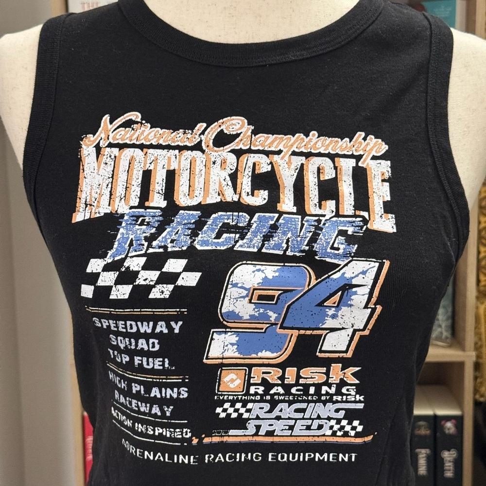 No Boundaries Black Motorcycle Racing Crop Top - Picture 2 of 2